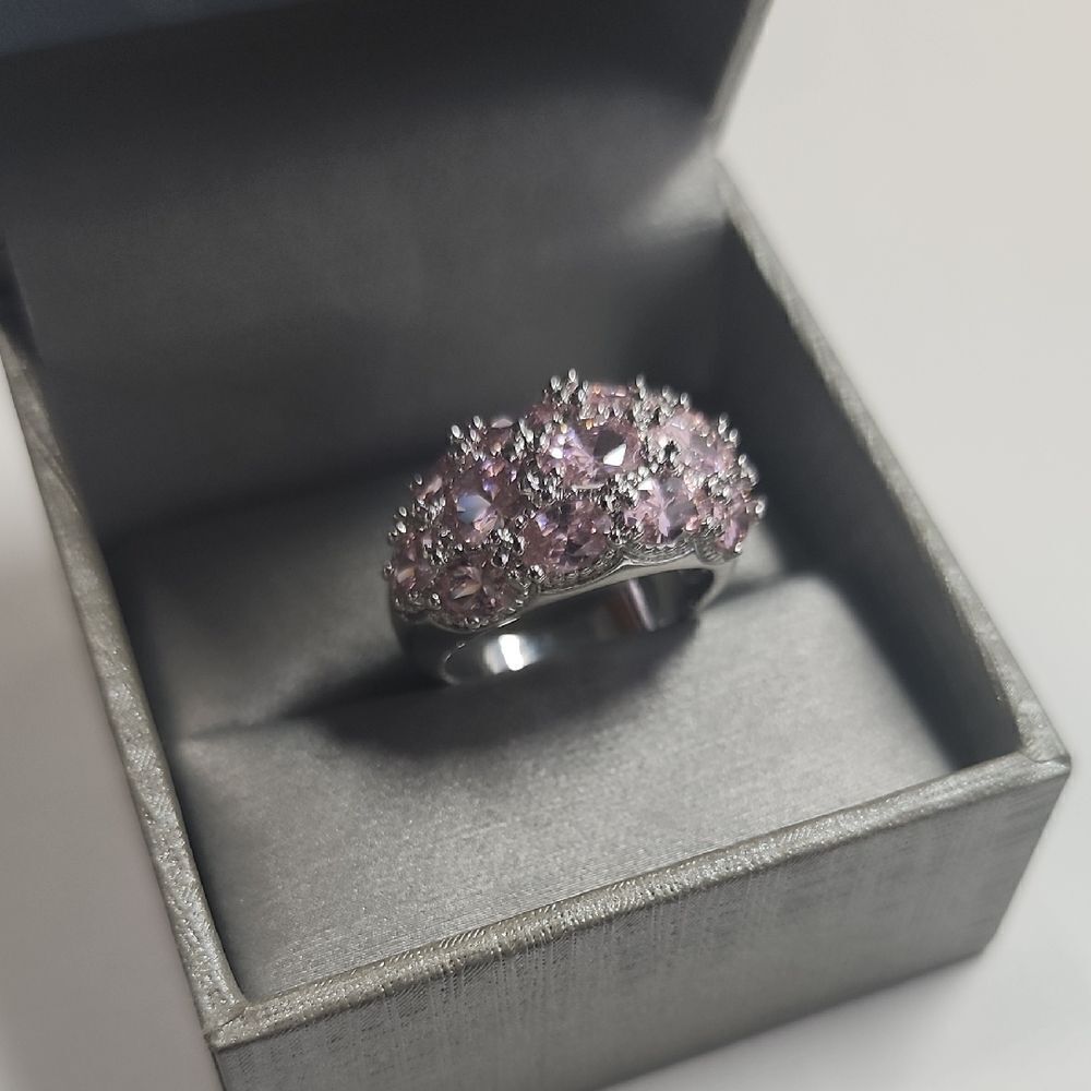 Size 10 Elegant Silvertone Ring with Pink Accents Ring